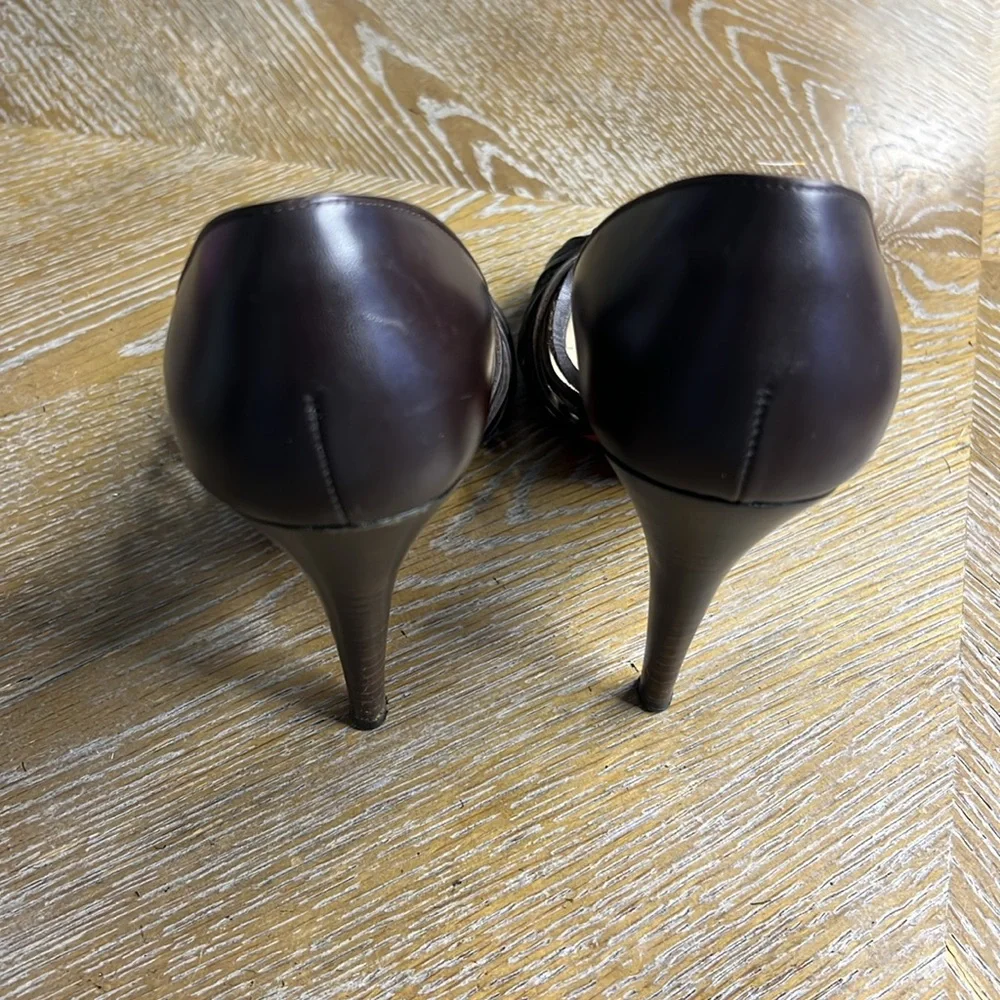 CHRISTIAN LOUBOUTIN Brown Leather Peep-Toe 4”  Heels 36 - Picture 7 of 13